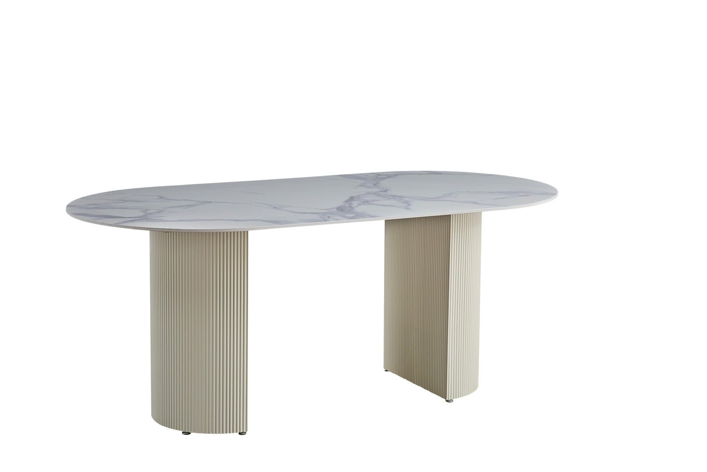 Table à manger « Anna » en céramique marbre gris & pieds beiges