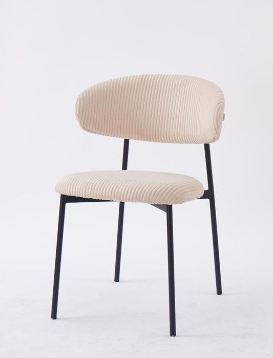 Chaise "Lulu" Pied Métal Noir Côtelé Beige