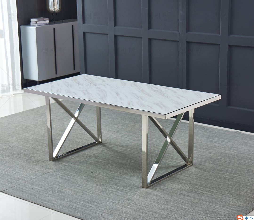 Table repas LEVANTO chrome plateau en verre trempé