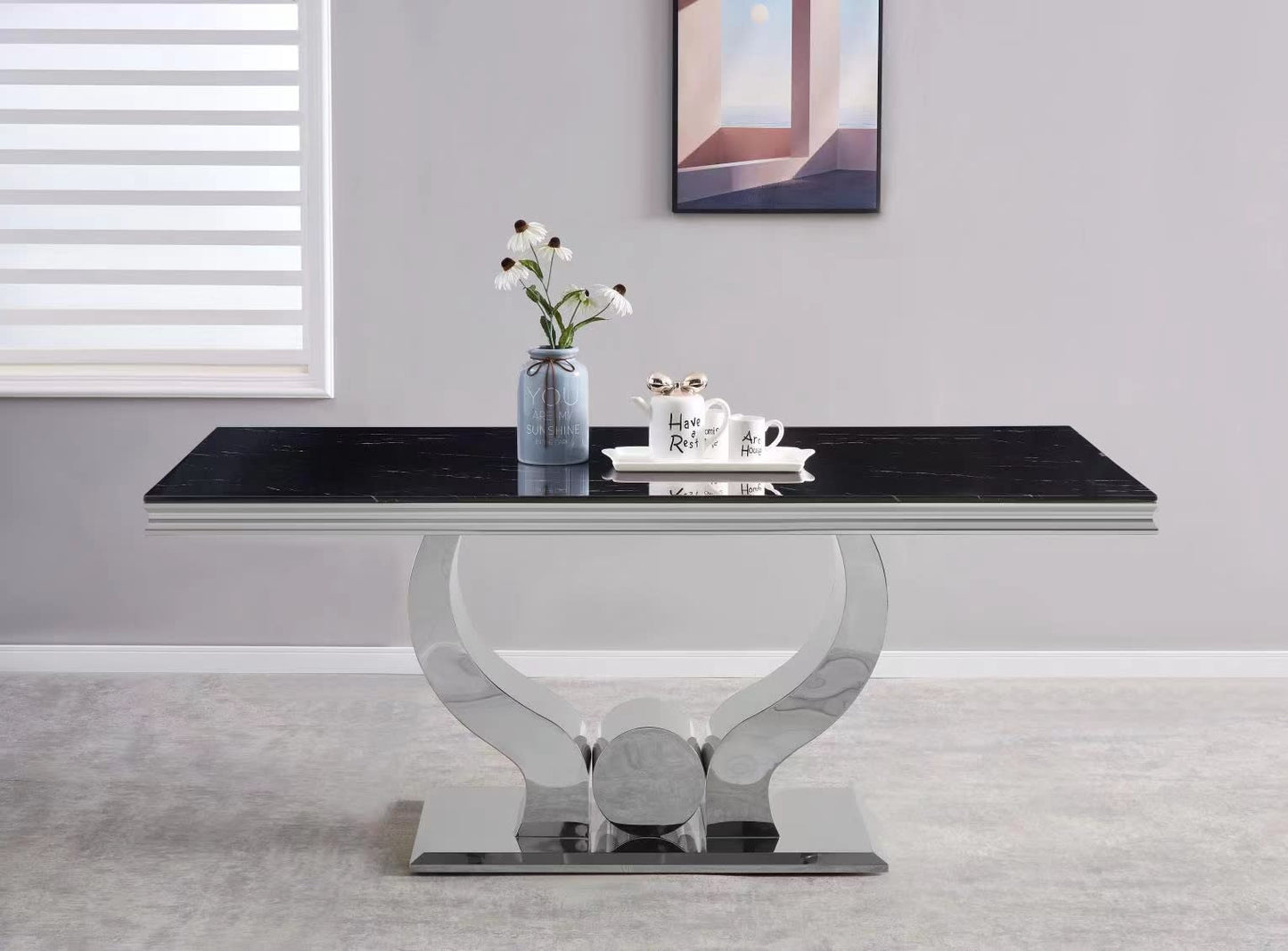 TABLE REPAS TROFY MARBRE NOIR 150x90x75 cm