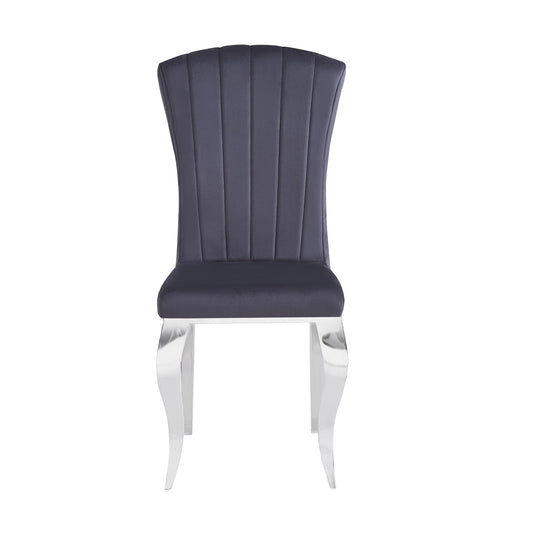 Chaises baroque Louis pied chrome tissu velours ardoise gris