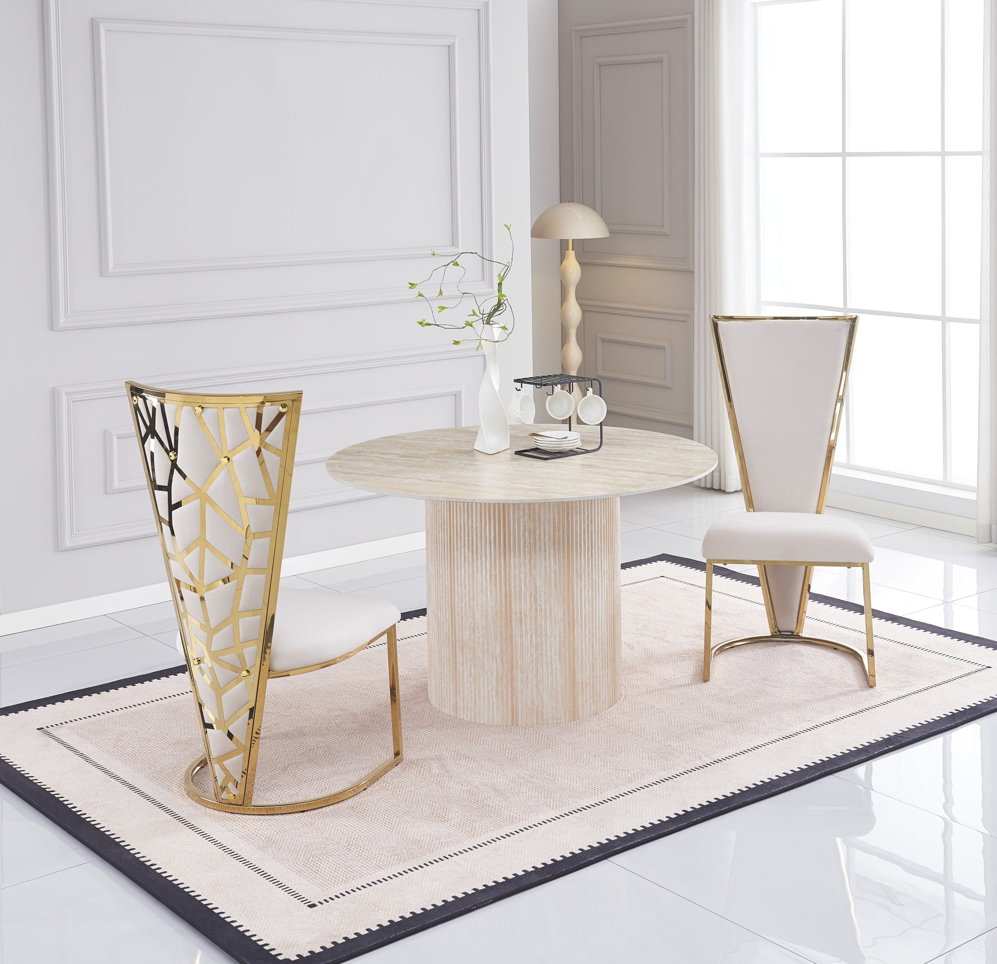 CHAISES MELISSA PIED METAL GOLD ASSISE VELOURS BEIGE