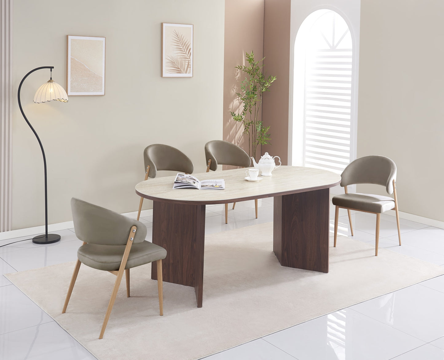 CHAISE LAMIA PIEDS EFFET BOIS TISSU VELOURS TAUPE