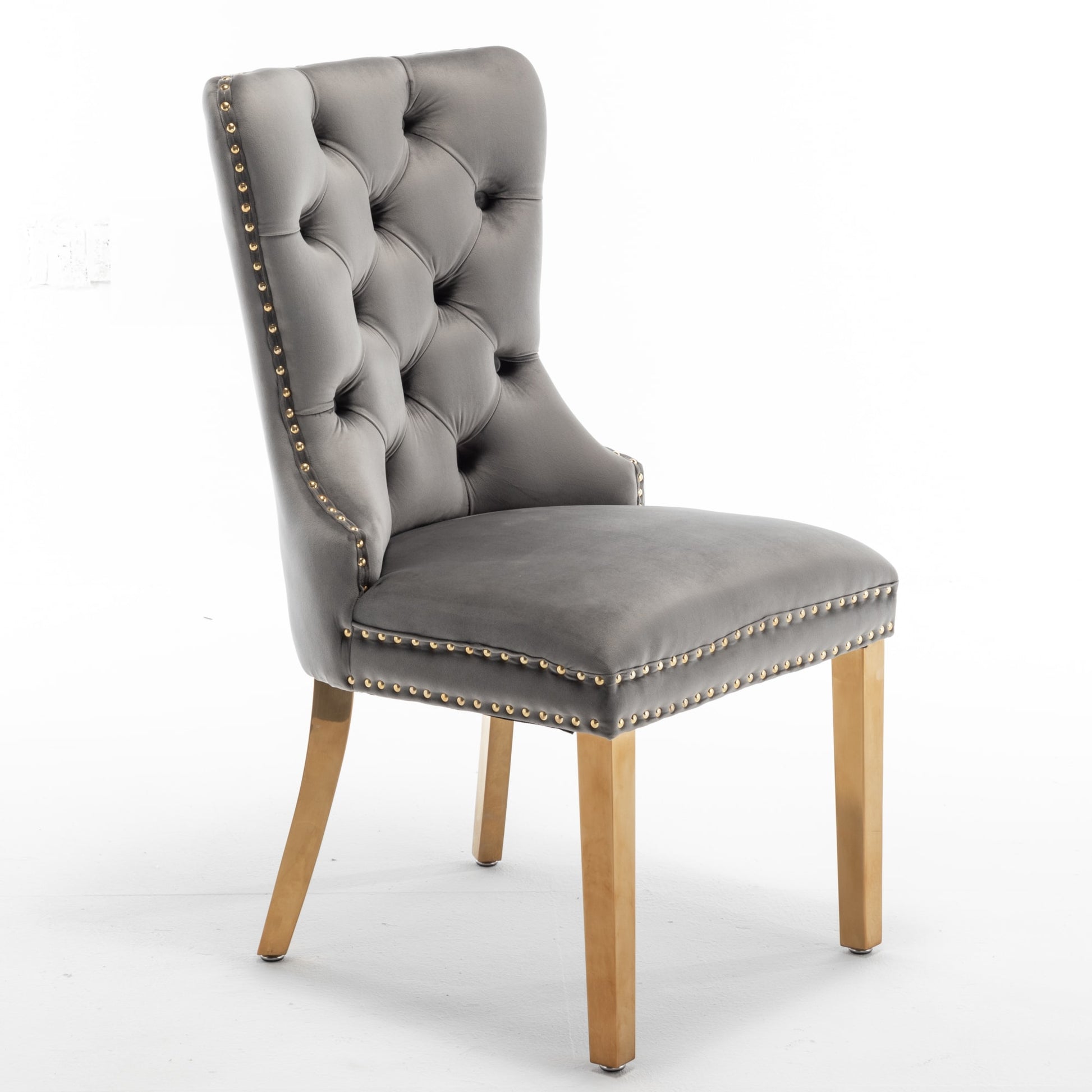 Lot de 2 chaises POIGNEE Clouté en velours pied Gold