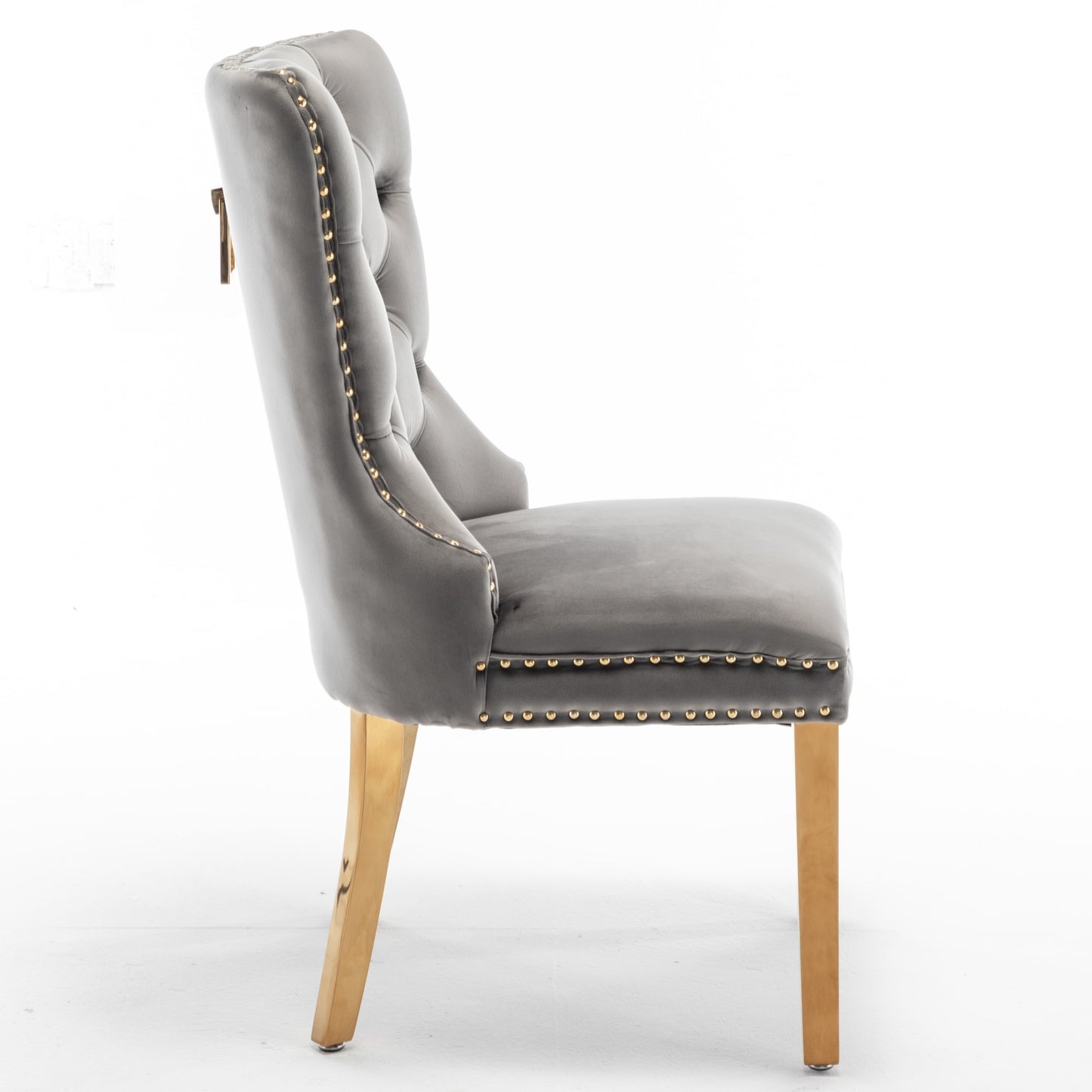 Lot de 2 chaises POIGNEE Clouté en velours pied Gold