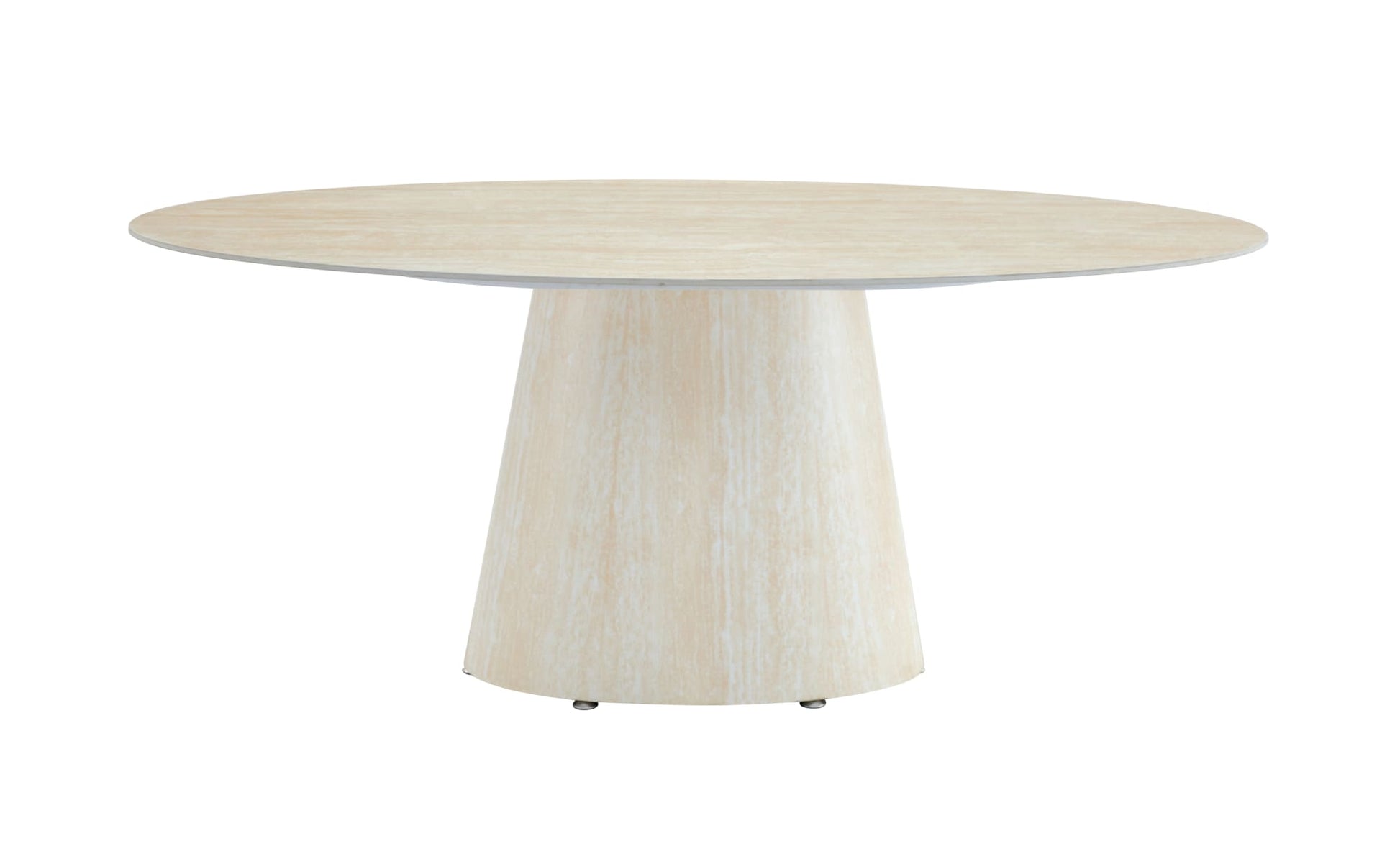 TABLE REPAS OVO PIED METAL EFFET TRAVERTIN PLATEAU CERAMIQUE TRAVERTIN 180CM