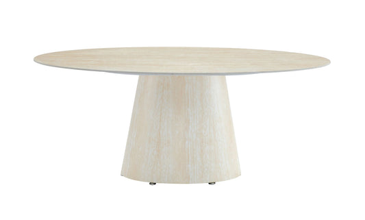 TABLE REPAS OVO PIED METAL EFFET TRAVERTIN PLATEAU CERAMIQUE TRAVERTIN 180CM
