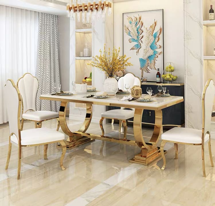 TABLE REPAS OMEGA GOLD MARBRE BLANC 180X90CM