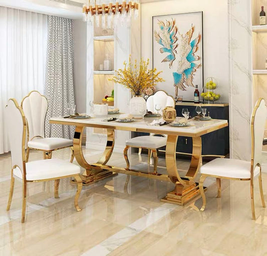 TABLE REPAS OMEGA GOLD MARBRE BLANC 180X90CM