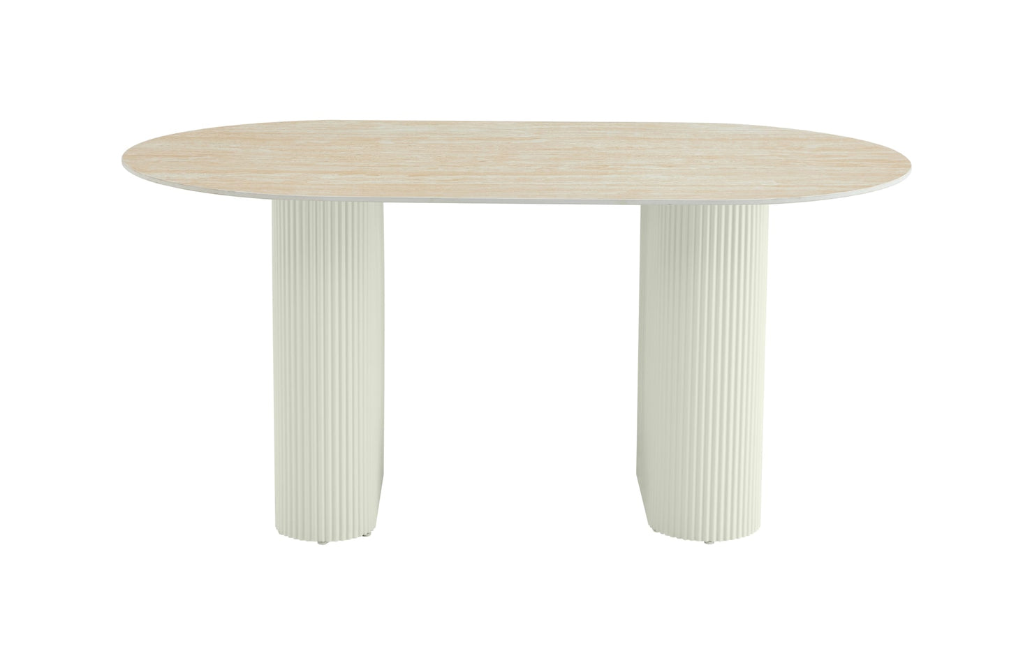 TABLE A MANGER ROXY PIED BEIGE CERAMIQUE TRAVERTIN MAT 180X90CM