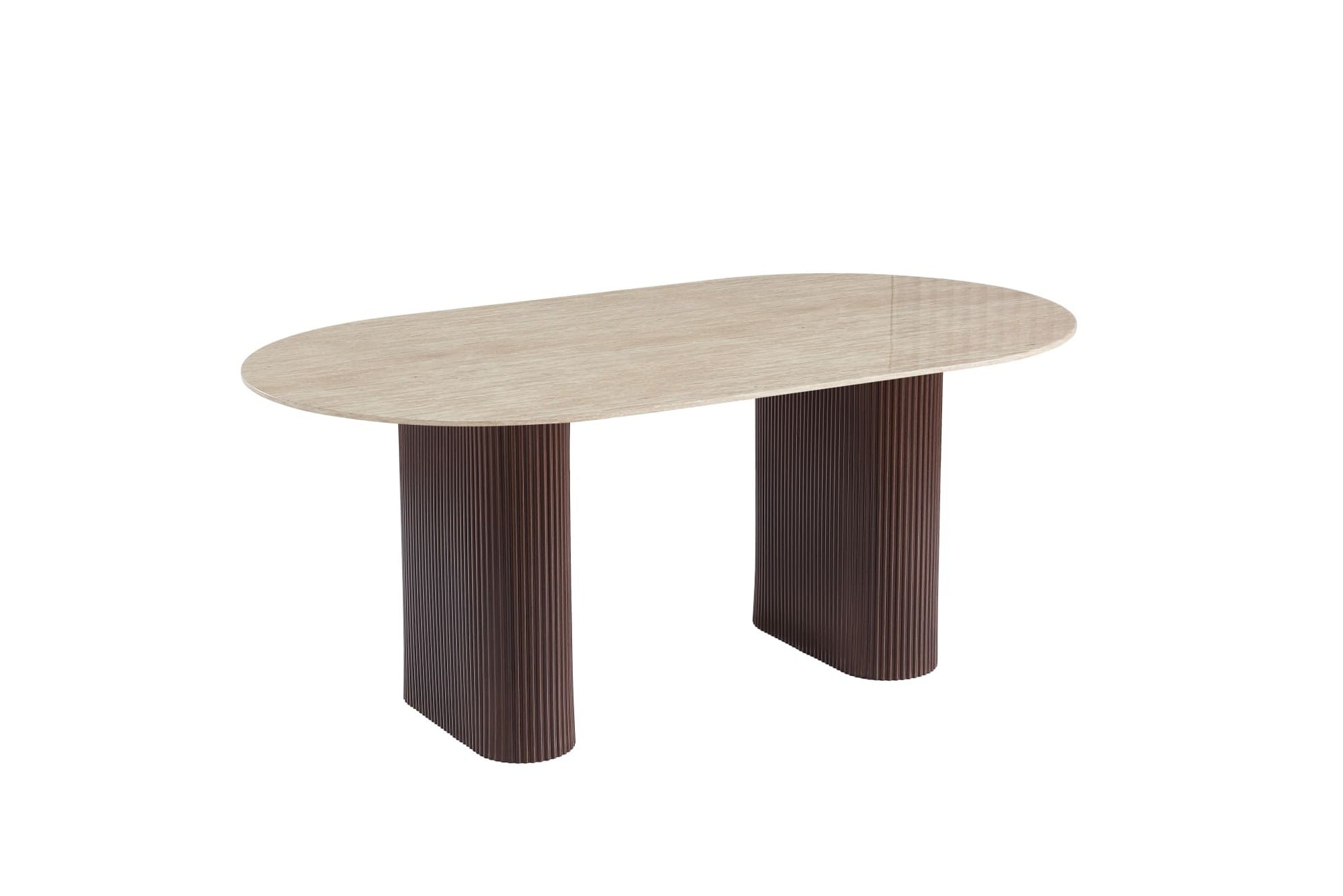 TABLE A MANGER ROXY PIED NOYER PLATEAU CERAMIQUE TRAVERTIN BRILLANT 180CM