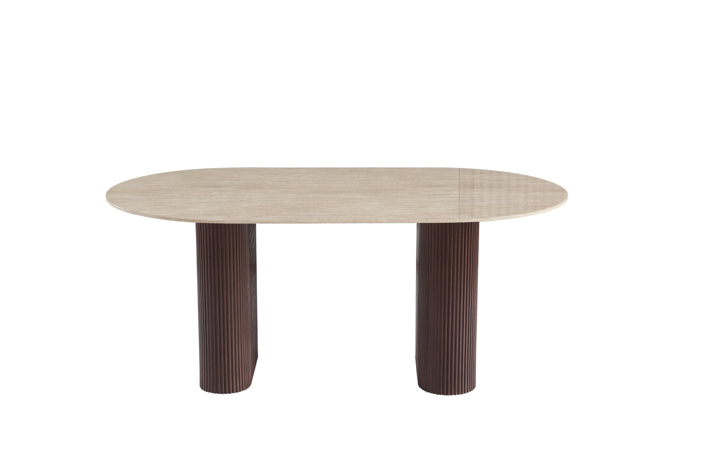 TABLE A MANGER ROXY PIED NOYER PLATEAU CERAMIQUE TRAVERTIN BRILLANT 180CM