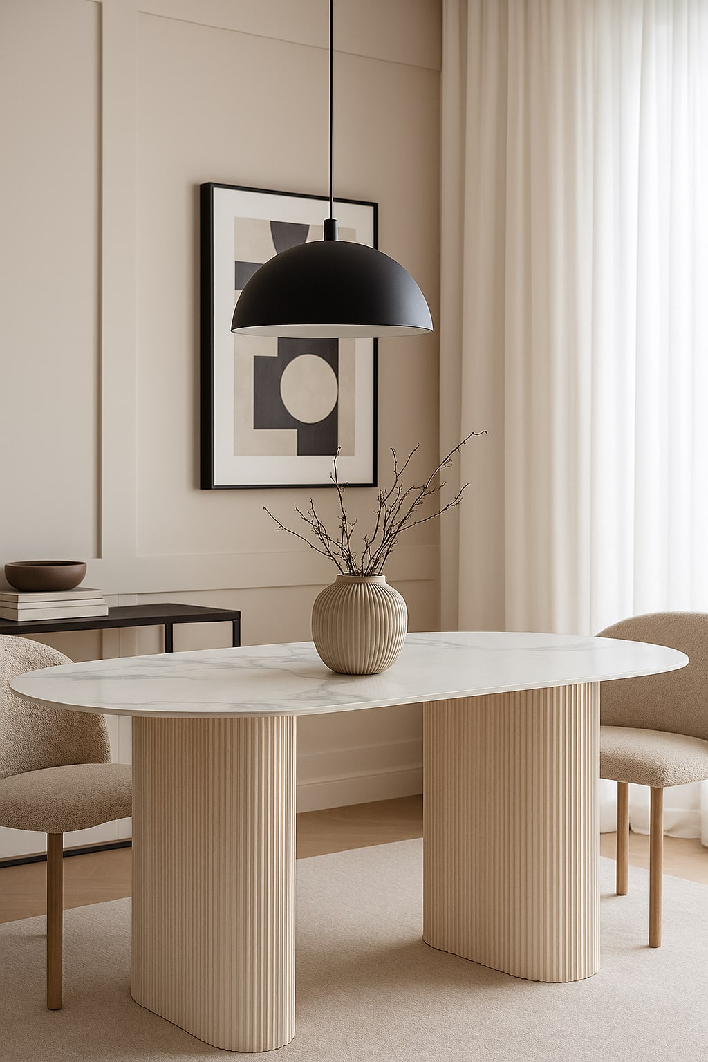 TABLE A MANGER ROXY PIED TRAVERTIN PLATEAU CERAMIQUE MARBRE BLANC (BLB) 160
