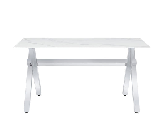 Table à manger IXE chrome plateau en verre trempé 150 cm