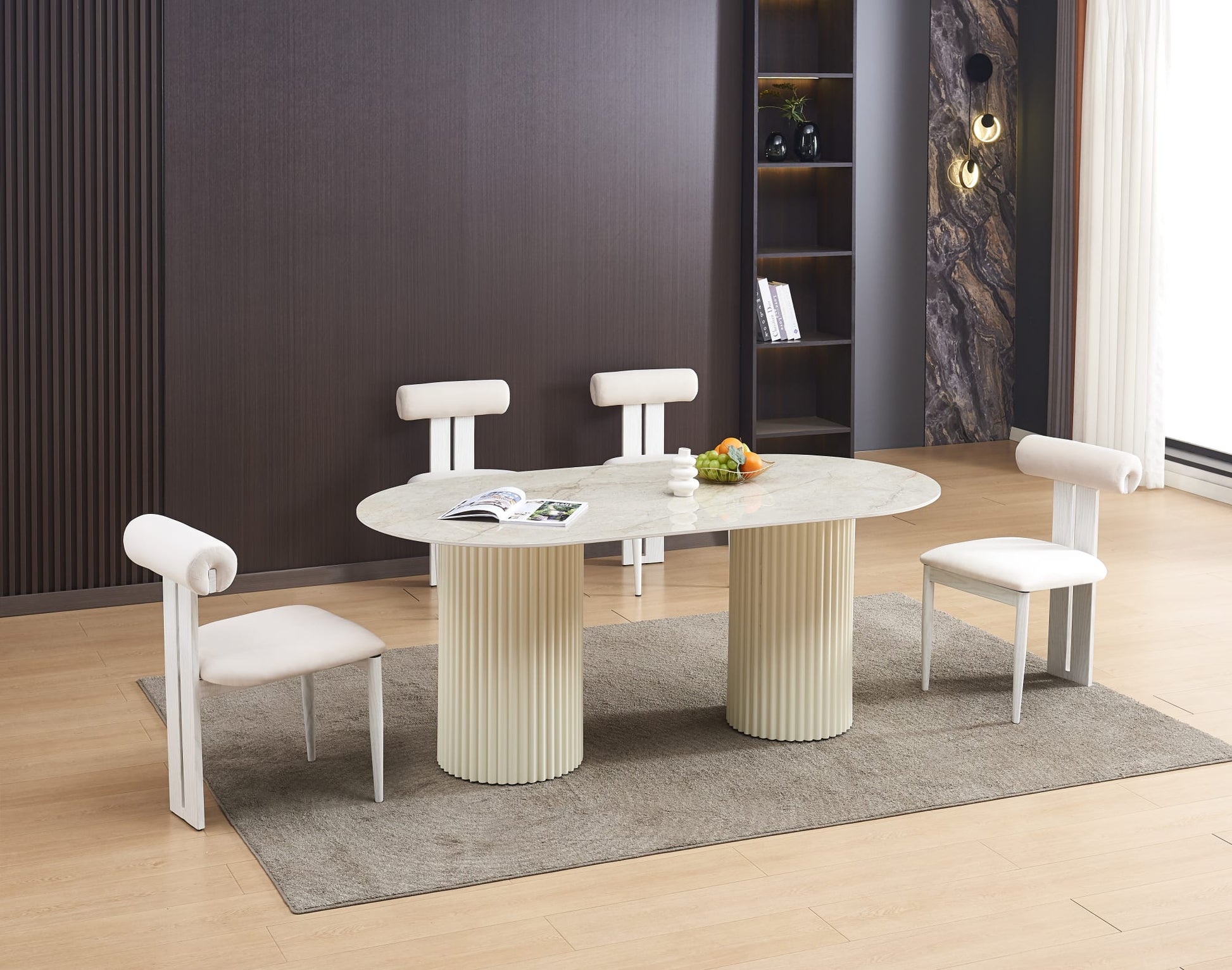 TABLE A MANGER KEYSHA PIED METAL BEIGE PLATEAU CERAMIQUE SHAKESPEARE GRIS160cm