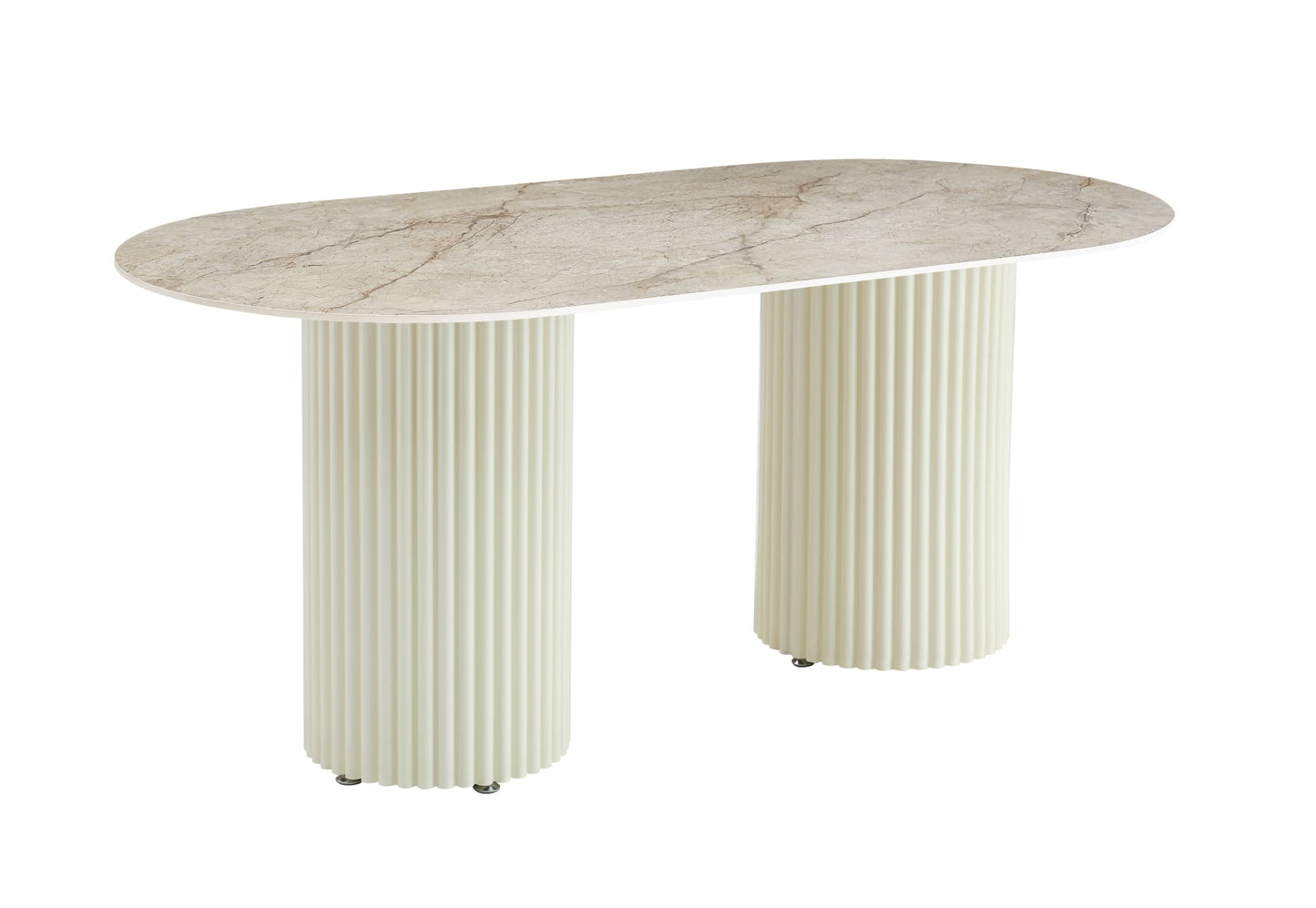 TABLE A MANGER KEYSHA PIED METAL BEIGE PLATEAU CERAMIQUE SHAKESPEARE GRIS180cm