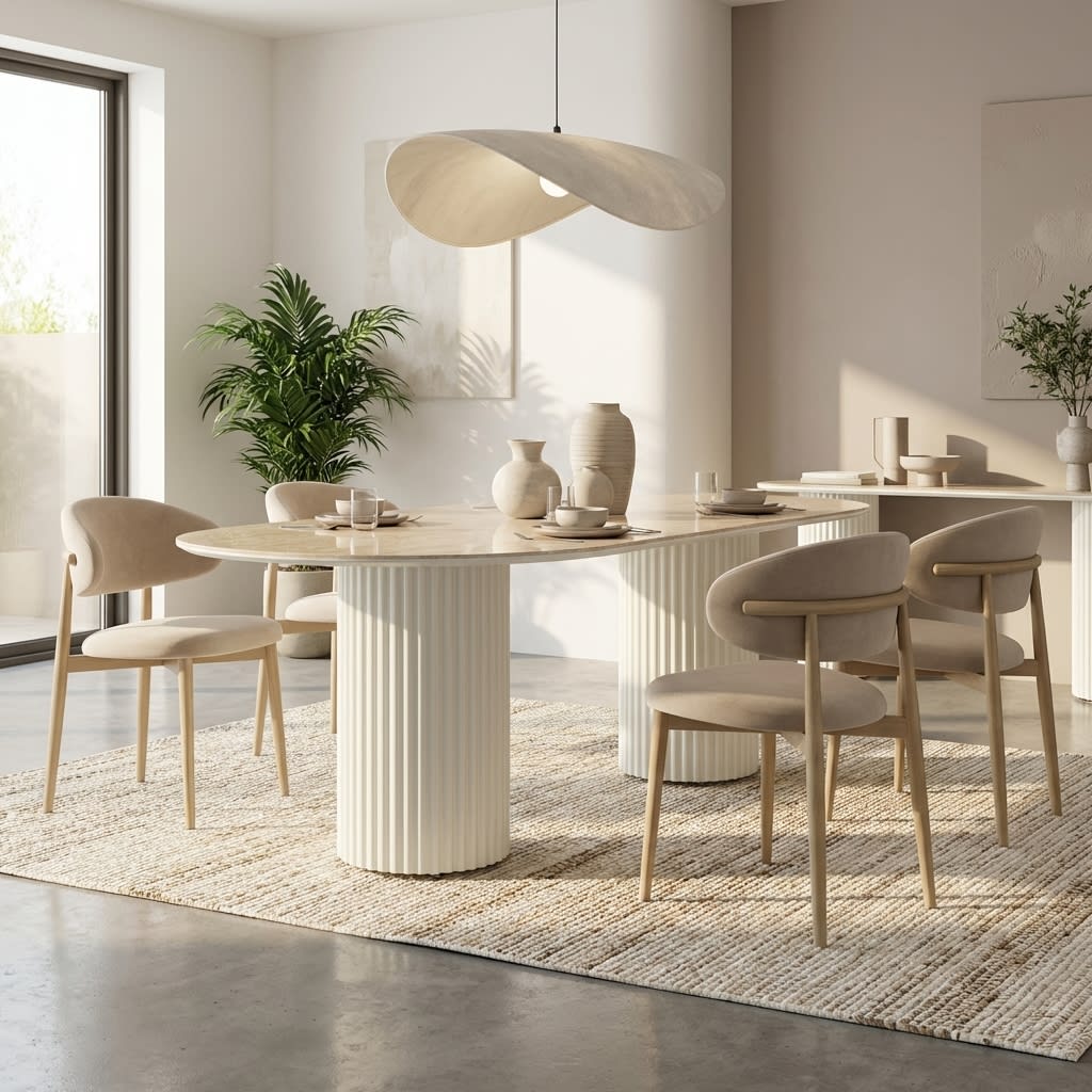 TABLE A MANGER KEYSHA BEIGE CERAMIQUE TRAVERTIN BRILLANT 160x90cm