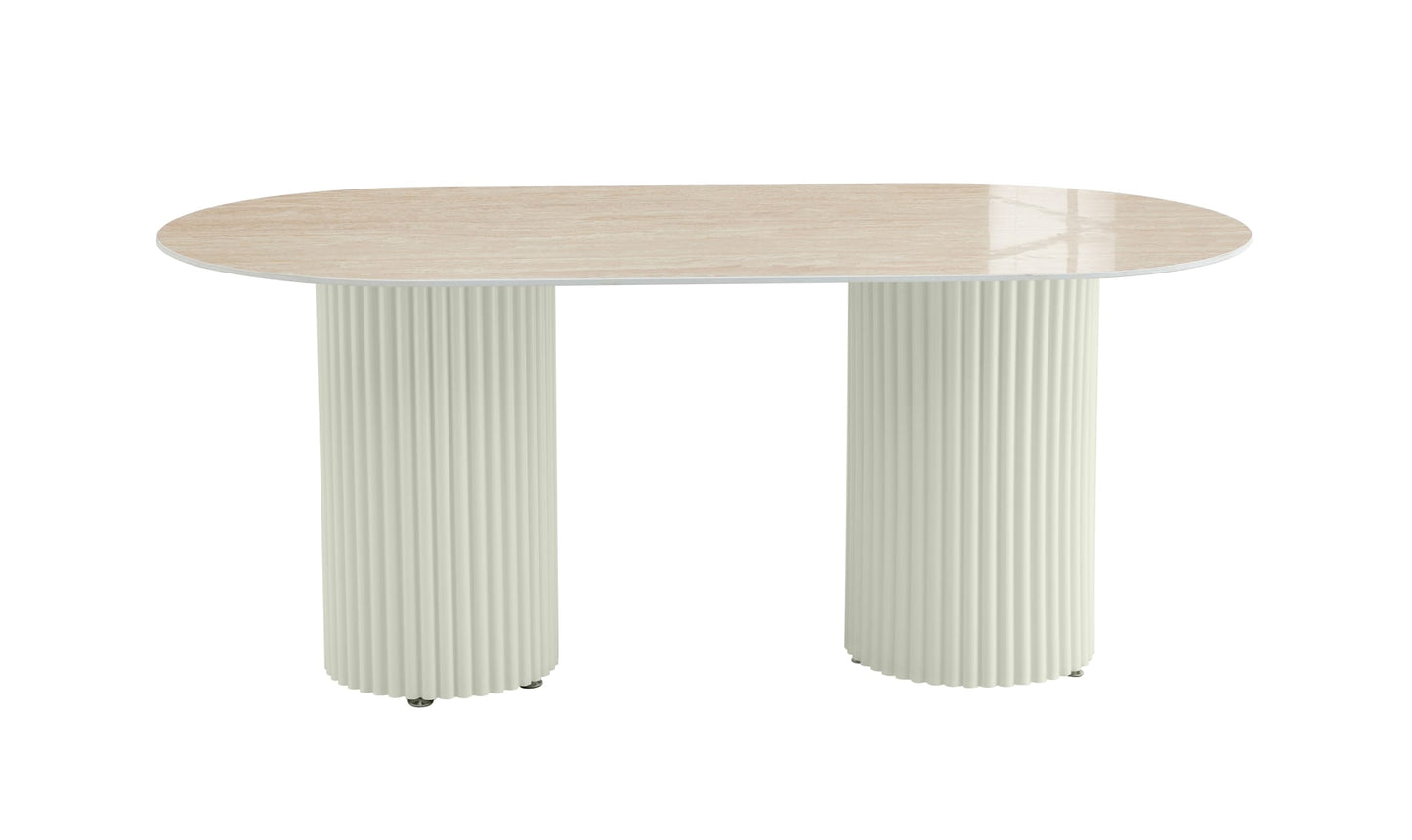 TABLE A MANGER KEYSHA BEIGE CERAMIQUE TRAVERTIN BRILLANT 160x90cm