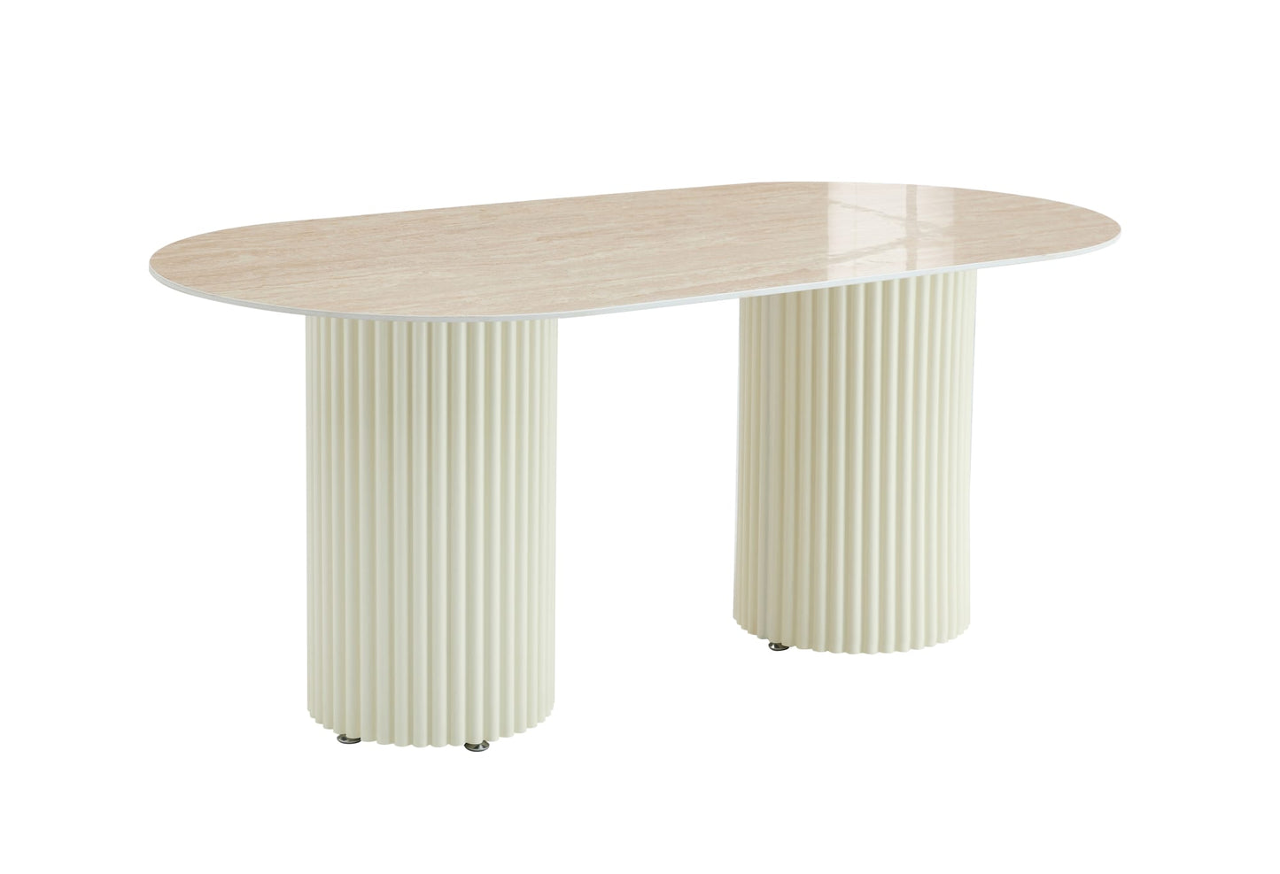 TABLE A MANGER KEYSHA BEIGE CERAMIQUE TRAVERTIN BRILLANT 160x90cm