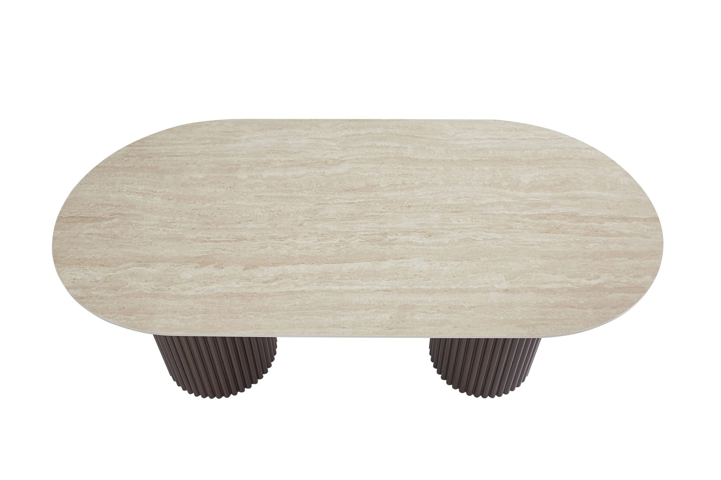 TABLE A MANGER KEYSHA METAL NOIR CERAMIQUE TRAVERTIN 180x90cm