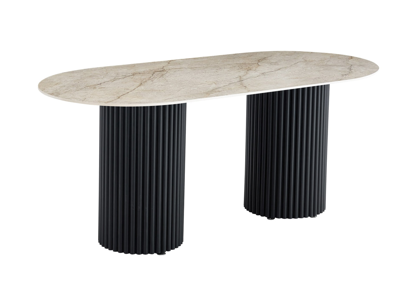 TABLE A MANGER KEYSHA PIED METAL NOIR CERAMIQUE SHAKESPEARE GRIS 160cm