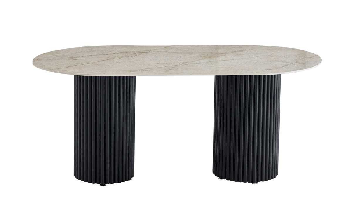 TABLE A MANGER KEYSHA PIED METAL NOIR CERAMIQUE SHAKESPEARE GRIS 160cm