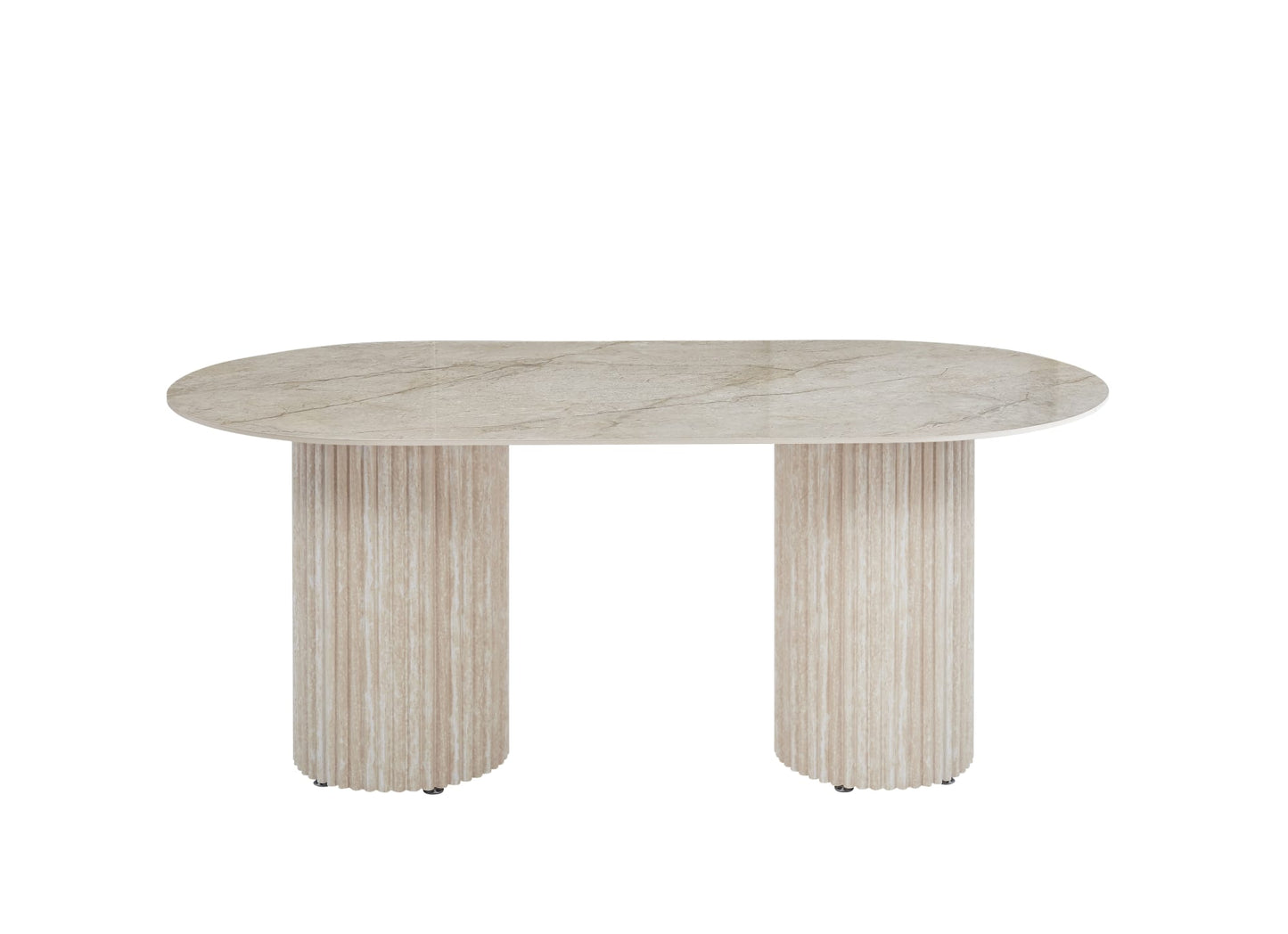 TABLE A MANGER KEYSHA PIED EFFET TRAVERTIN CERAMIQUE SHAKESPEARE GRIS 160cm