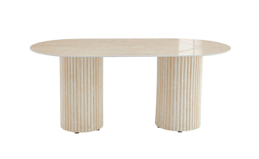 TABLE A MANGER KEYSHA PIED TRAVERTIN PLATEAU CERAMIQUE TRAVERTIN BRILLANT 160CM