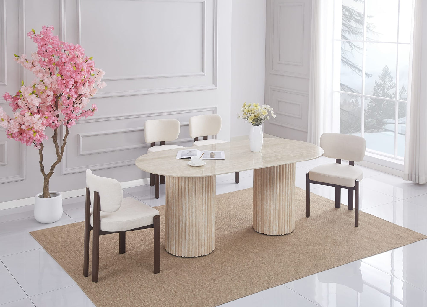 TABLE A MANGER KEYSHA TRAVERTIN CERAMIQUE TRAVERTIN BRILLANT 180x90cm