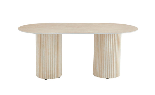 TABLE A MANGER KEYSHA PIED TRAVERTIN PLATEAU CERAMIQUE TRAVERTIN MAT 160CM