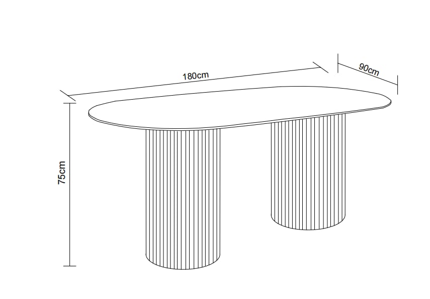 TABLE A MANGER KEYSHA PIED METAL NOIR CERAMIQUE TRAVERTIN BRILLANT 180cm
