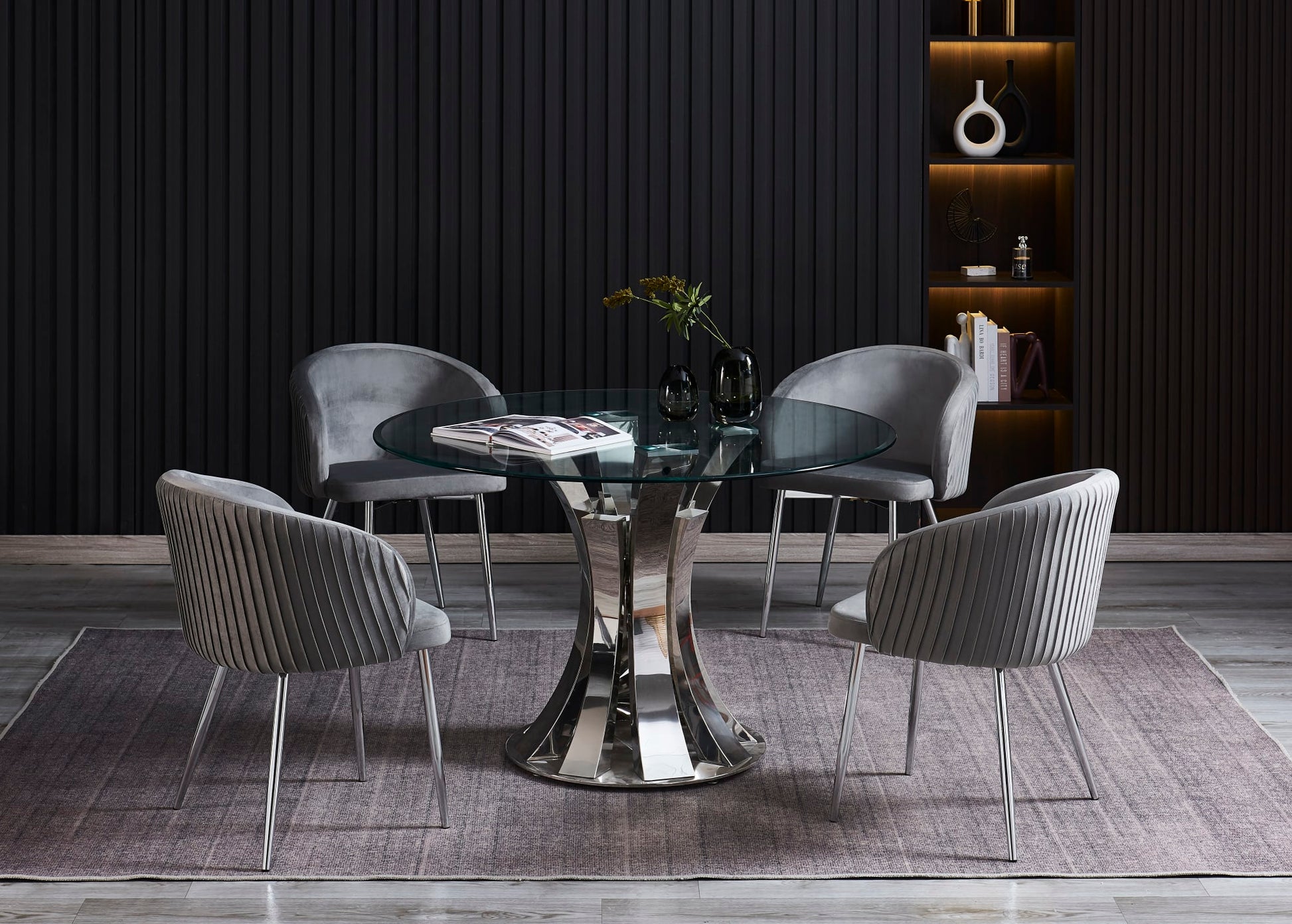 TABLE A MANGER RONDE JUDITH CHROME TRANSPARENT 120CM