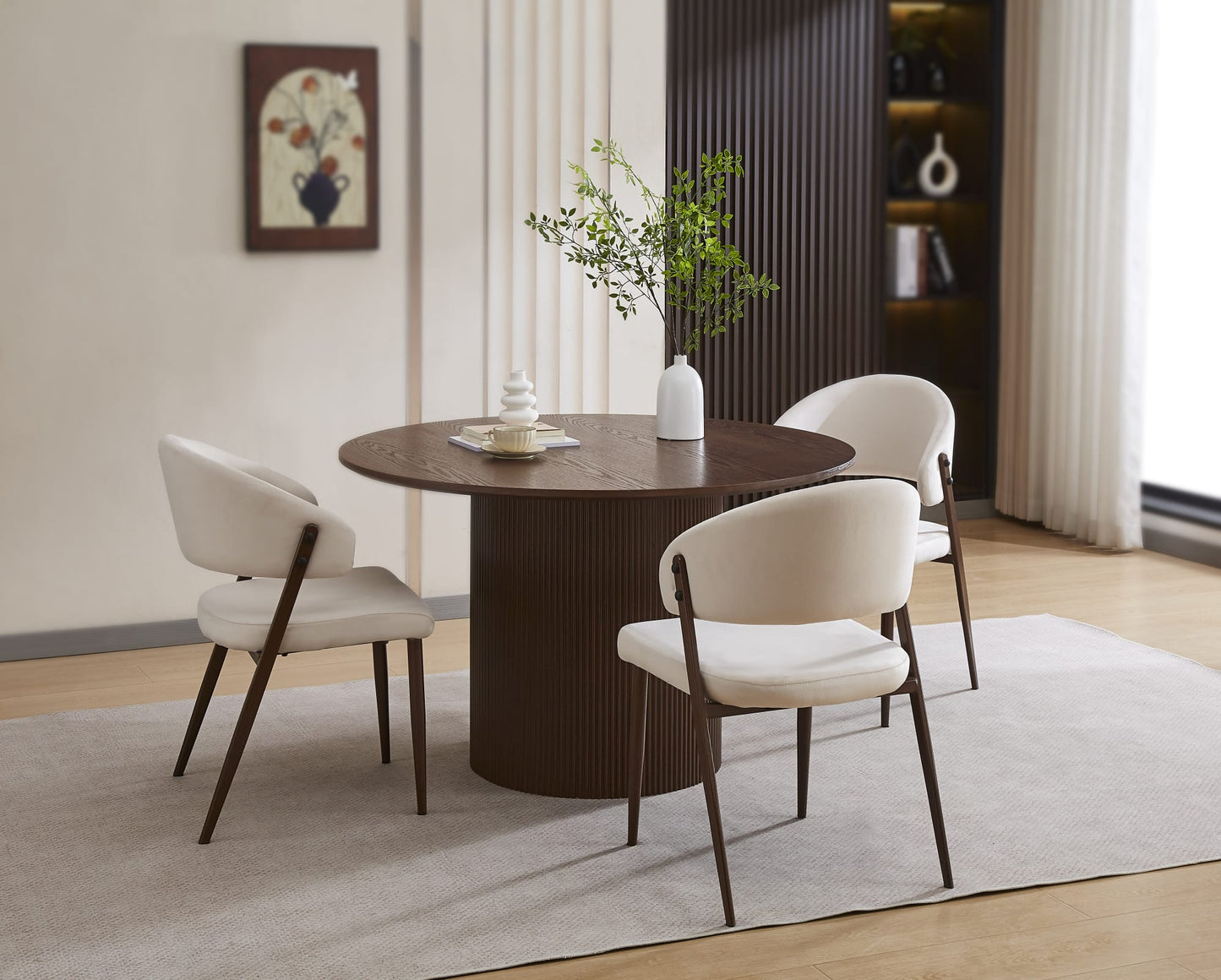TABLE REPAS NEW BAIETA PIED EFFET NOYER PLATEAU EFFET BOIS NOYER D120x75CM