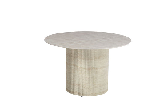 TABLE A MANGER BAIETAA CERAMIQUE EFFET TRAVERTIN PIED TRAVERTIN 120x75CM