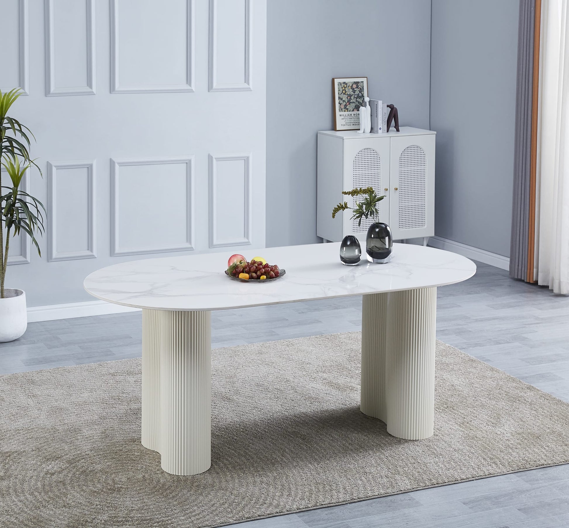 Table VENEZIA plateau céramique marbré blanc L 180 cm