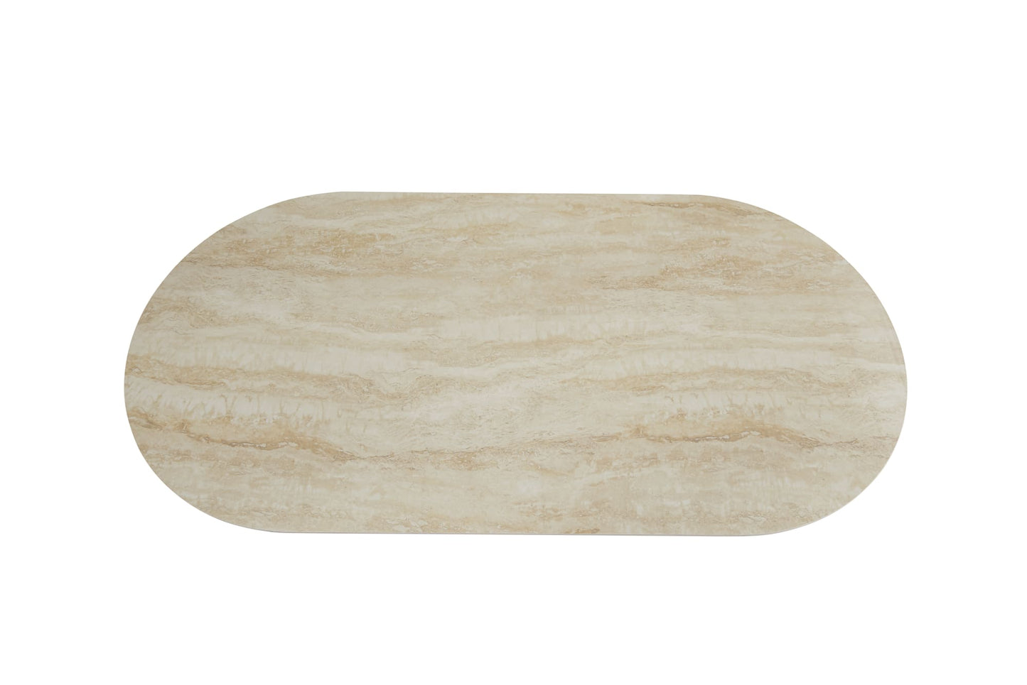 TABLE A MANGER VENEZIA PIED METAL EFFET NOYER PLATEAU CERAMIQUE TRAVERTIN BRILLANT 180x90x75cm
