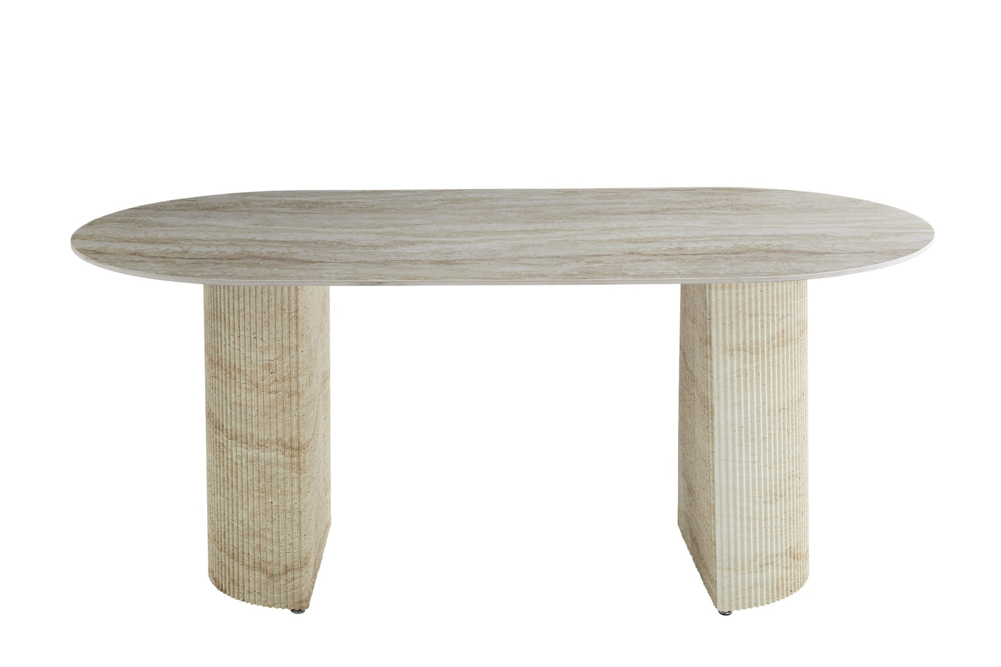 TABLE A MANGER ANNA PIED METAL EFFET TRAVERTIN PLATEAU CERAMIQUE TRAVERTIN BRILLANT 180x90x75cm