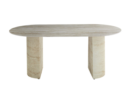 TABLE A MANGER ANNA PIED METAL EFFET TRAVERTIN PLATEAU CERAMIQUE TRAVERTIN BRILLANT 180x90x75cm
