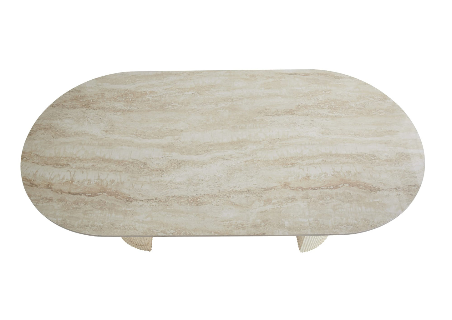 TABLE A MANGER ANNA PIED METAL EFFET TRAVERTIN PLATEAU CERAMIQUE TRAVERTIN BRILLANT 180x90x75cm