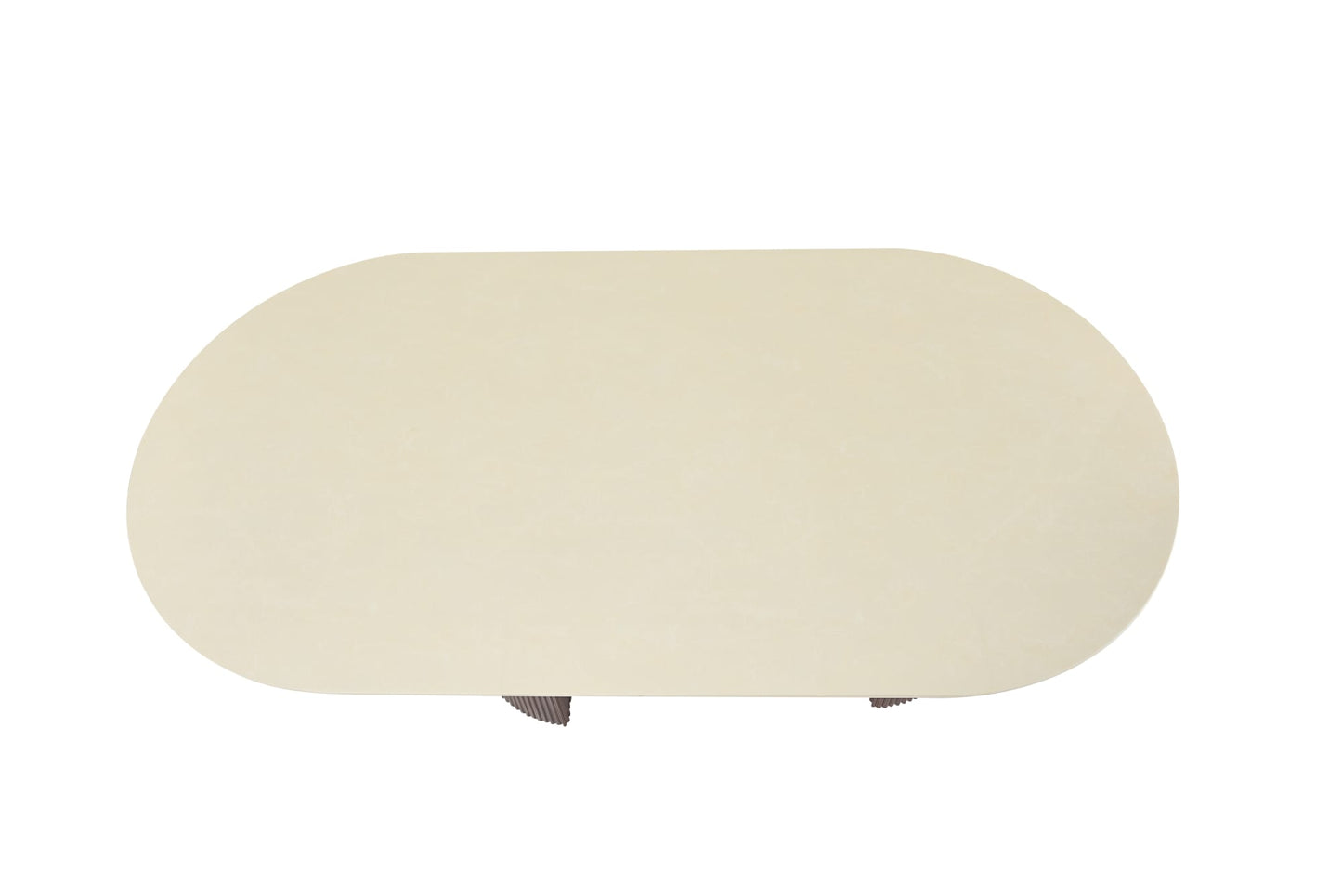 TABLE A MANGER ANNA PIED METAL EFFET NOYER PLATEAU CERAMIQUE BEIGE BRILLANT 180x90x75cm