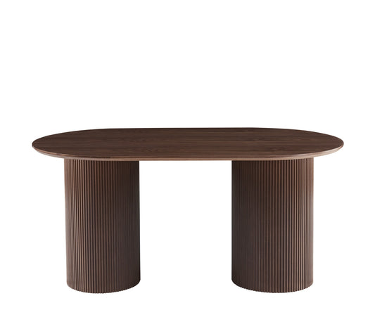 TABLE A MANGER KINSHASA PIED METAL EFFET NOYER PLATEAU EFFET BOIS NOYER 160x90x75cm