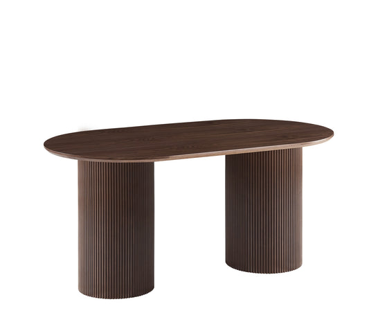 TABLE A MANGER KINSHASA PIED METAL EFFET NOYER PLATEAU EFFET BOIS NOYER 160x90x75cm
