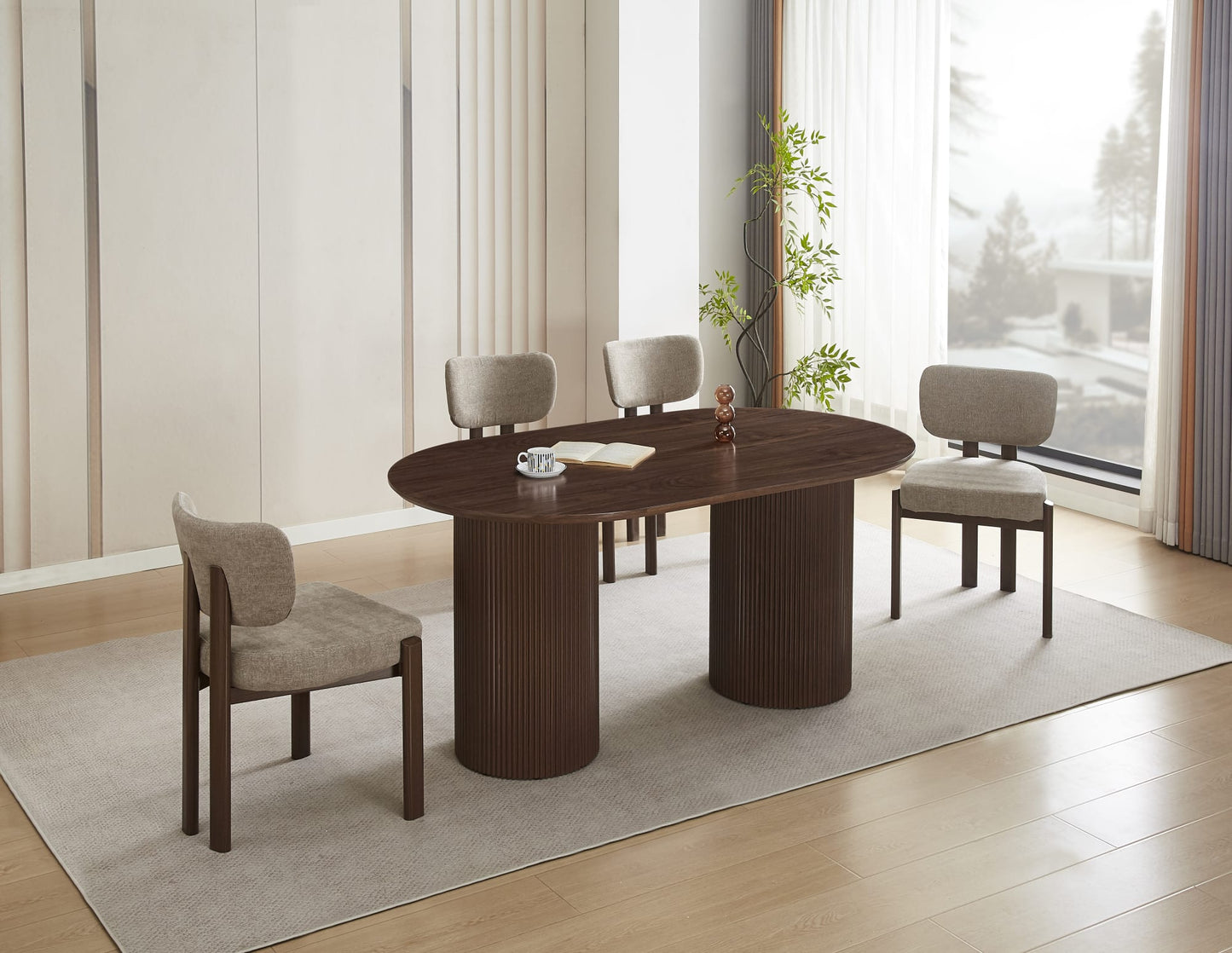 TABLE A MANGER KINSHASA PIED METAL EFFET NOYER PLATEAU EFFET BOIS NOYER 160x90x75cm