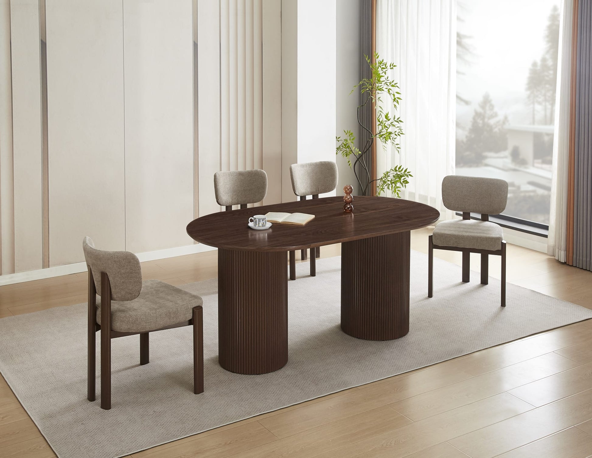 TABLE A MANGER KINSHASA PIED METAL EFFET NOYER PLATEAU EFFET BOIS NOYER 160x90x75cm