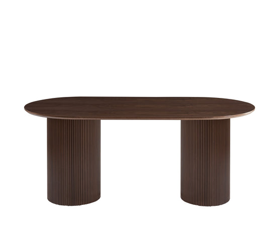 TABLE A MANGER KINSHASA PIED METAL EFFET NOYER PLATEAU EFFET BOIS NOYER 180x90x75cm