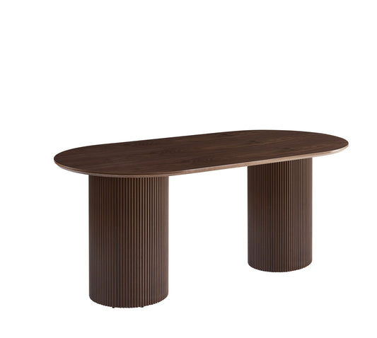 TABLE A MANGER KINSHASA PIED METAL EFFET NOYER PLATEAU EFFET BOIS NOYER 180x90x75cm