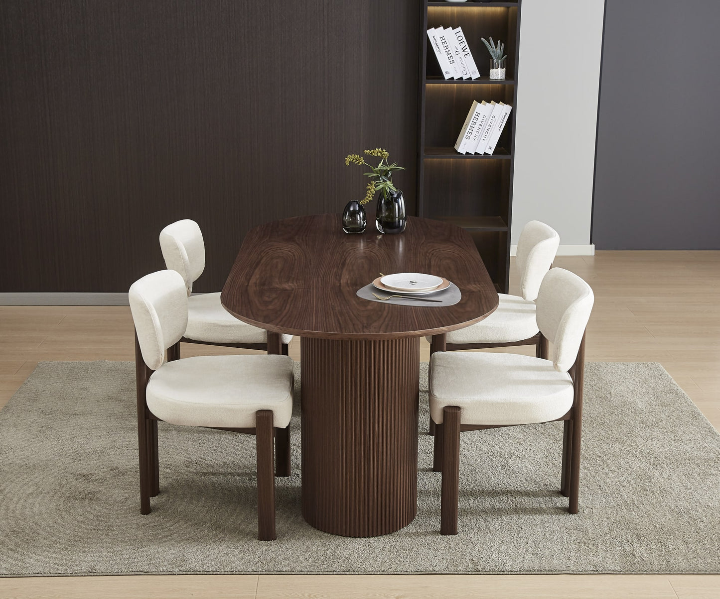TABLE A MANGER KINSHASA PIED METAL EFFET NOYER PLATEAU EFFET BOIS NOYER 180x90x75cm