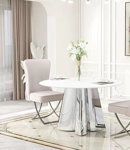 Table à manger CAPUCINE Chrome Marbre blanc