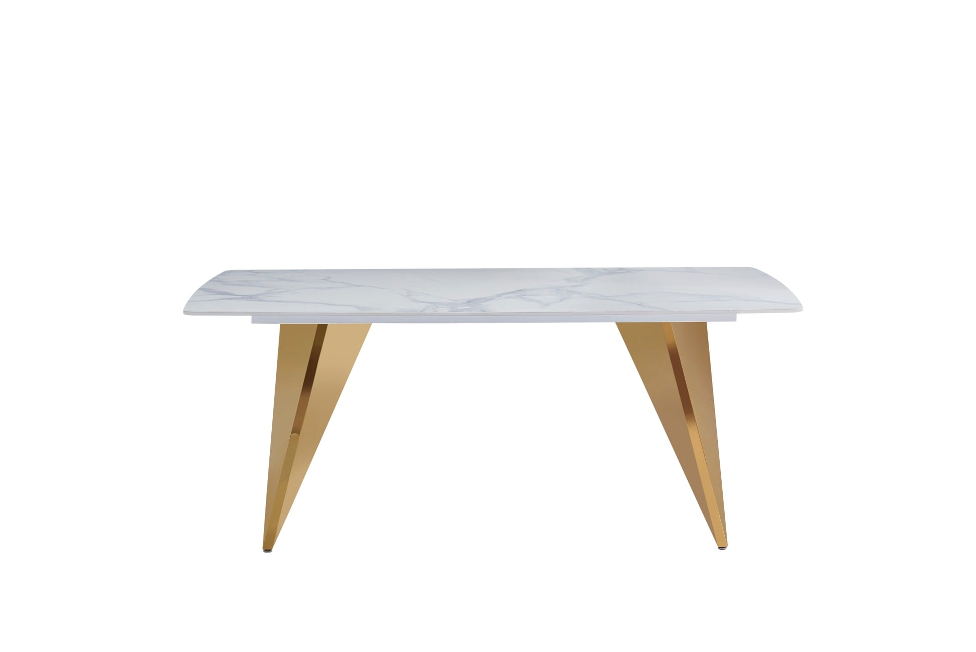 TABLE A MANGER GRAFFI PIED GOLD PLATEAU EN CERAMIQUE MARBRE BLANC180x90x75cm