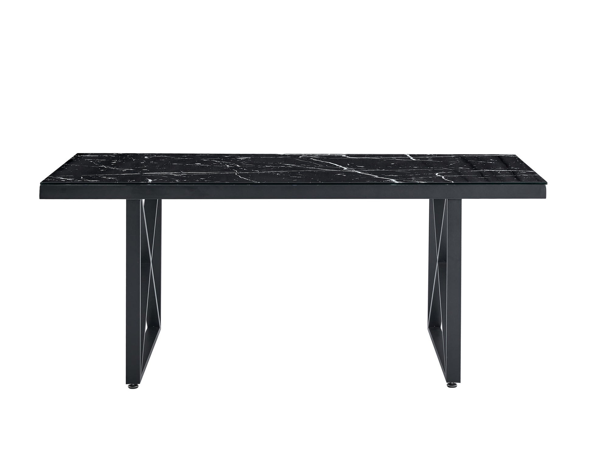 Table repas LEVANTO métal noir plateau en verre trempé